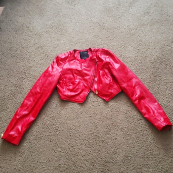 therapy Jackets & Coats Therapy Red Crop Faux Leather Jacket Poshmark